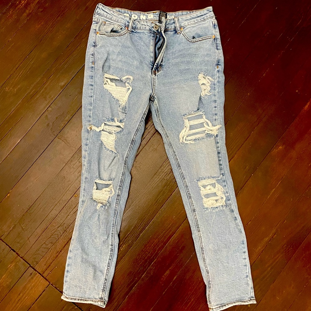 Distressed mom jeans